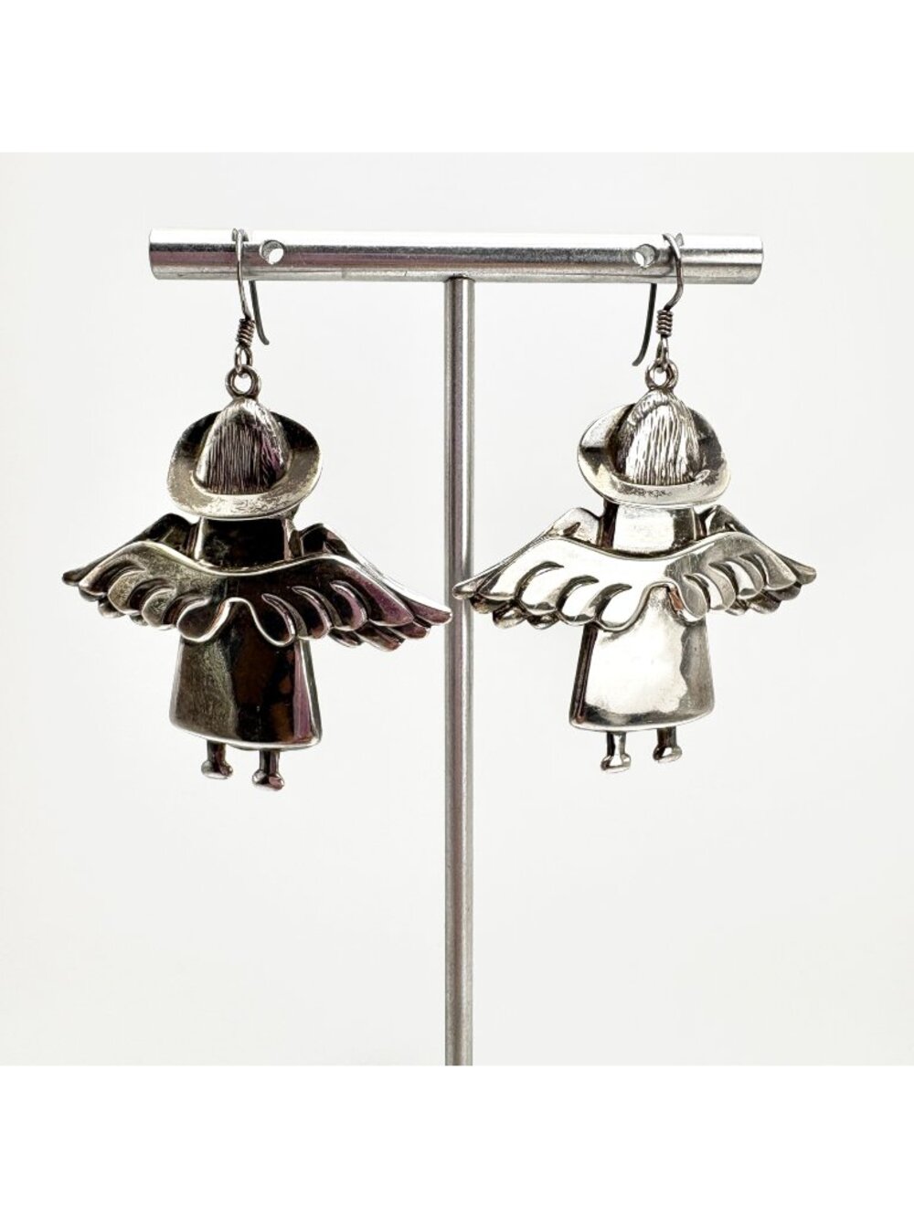 Angel Textured Wings Dangle Earrings Sterling Silver 925 Size 2" Length